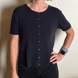 Lands’ End Large button down short sleeved navy sweater